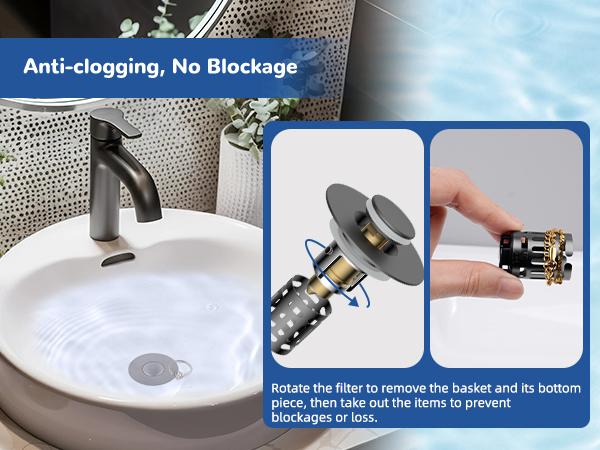 Hibbent Upgraded 3 in 1 Bathroom Sink Drain Strainer, Universal Pop Up Stopper with Removable Stainless Steel Filter Basket Hair Catcher, Sink Plug for 1.1''~2.36'' Basin, Brass Bullet Core, Grey Hibbent Upgraded 3 in 1 Bathroom Sink Drain Strainer, Universal Pop Up Stopper with Removable Stainless Steel Filter Basket Hair Catcher, Sink Plug for 1.1''~2.36'' Basin, Brass Bullet Core, Grey