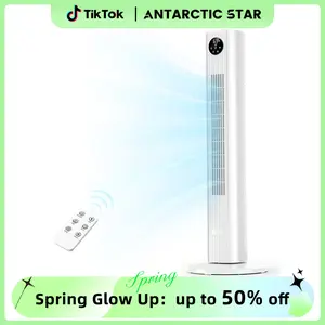 【NOT AC】Antarctic Star Tower Fan Portable Electric 85° Oscillating Fan with Remote Control, Quiet Operation, 3 Speed Settings & 12H Timer, Bladeless Standing Floor Fan for Bedroom & Office[No Cooling] [No Temperature Adjustment]
