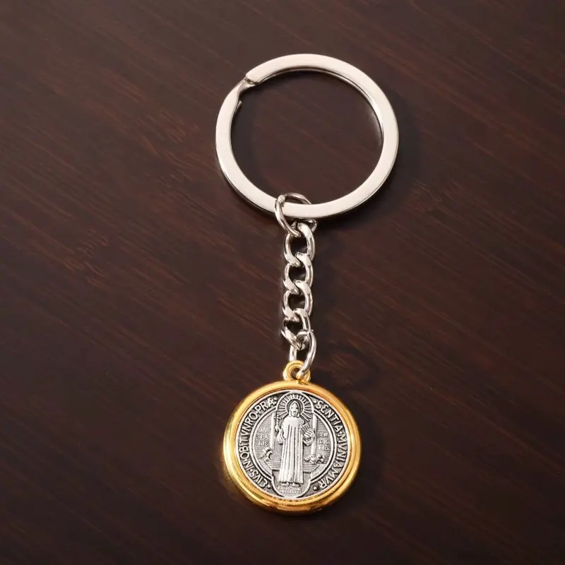Llavero de medalla san Benito , dije religioso de aleación para joyería , llaveros y accesorios para bolsa