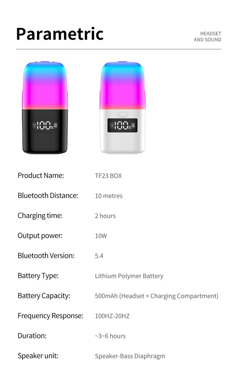 Wireless Earbuds with Colorful Lighting Effects Compact Size, Big Sound Hi-Fi Speaker Earbuds comfortable call