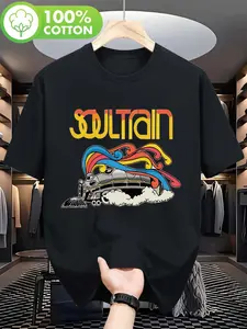 Mens Vintage Soultrain Tee | Black T-Shirt with Retro 70s Disco Style, Soft Breathable, Comfortable Fit, Short Sleeve, Crew Neck, Machine Washable, Ideal for Casual Streetwear & Special Occasions, Perfect for Streetwear Lovers