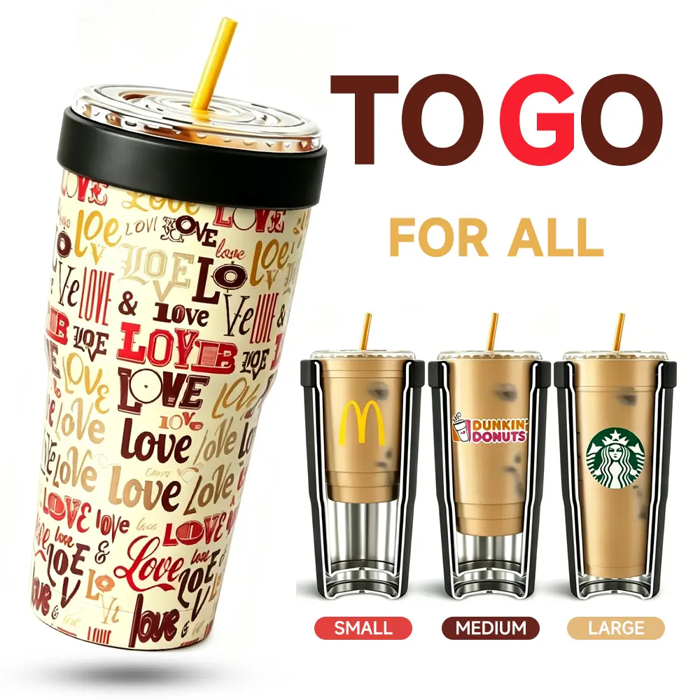 32oz Stainless Steel Double Wall Thermal Tumbler - Long-Lasting Insulation for Hot/Cold Drinks Up to 12 Hours - Universal Fit for To-Go Cups, Keeps Cold, Letter Print