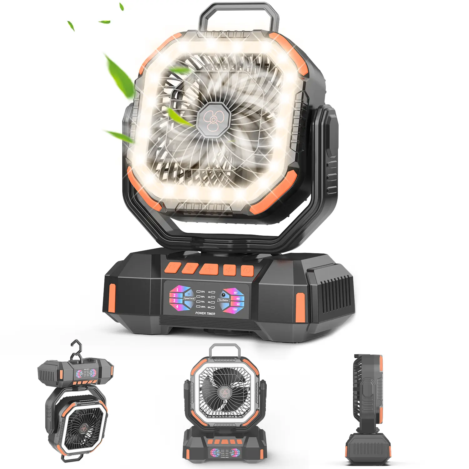 40000mAh 3-in-1 Camping Fan with Power Bank - Rechargeable Rotating Outdoor Fan, Dimmable LED Light, 4-Speed Wind, Multi-Angle Rotation, Long-Lasting Battery for Tent, Hiking, Emergency Use, Rechargeable Rotating Fan