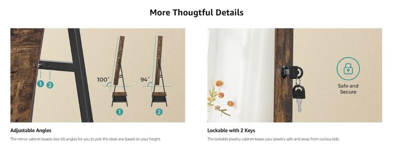 【Gift Idea】SONGMICS LED Mirror Jewelry Cabinet Standing, Lockable Jewelry Armoire with Full-Length Mirror, Space-Saving Jewelry Organizer with Mirror, Bottom Drawer, Christmas Gifts