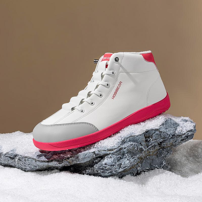 HOBIBEAR Winter Fleece Lined Wide Toe Shoes Spring Autumn Men's Sports Shoes Mid Top Flat Women's Skate Shoes