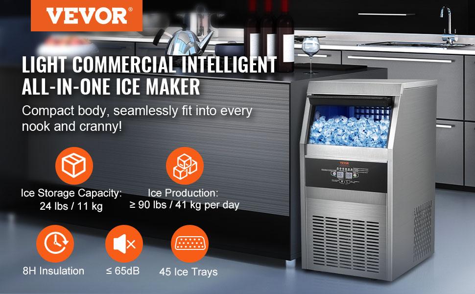 VEVOR 110V Commercial Ice Maker Machine 120-130LBS/24H with 33LBS Bin,  Stainless Steel Automatic Operation Under Counter Ice Machine for Home Bar, Include Water Filter, Scoop VEVOR Super Brand Day