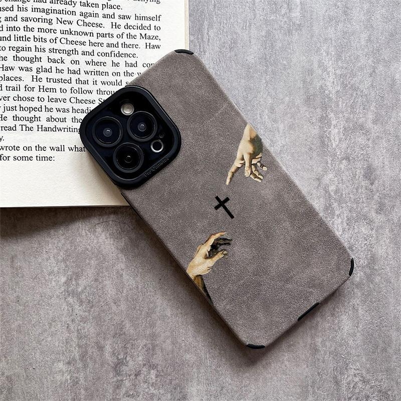 The Jesus Hand and Cross phone case is made of TPU and leather with a delicate touch that is skin friendly like velvet suitable for Apple 17 16 15 14 13 12 11 Pro Max Plus X XS Max
