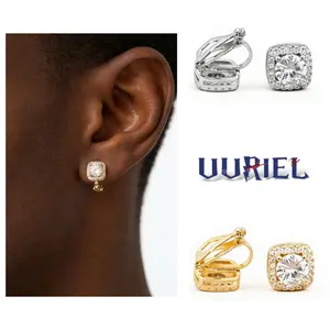UURiel Square All-Diamond Ear Clips Fashionable Zircon Earrings for Men and Women Jewelry Gifts