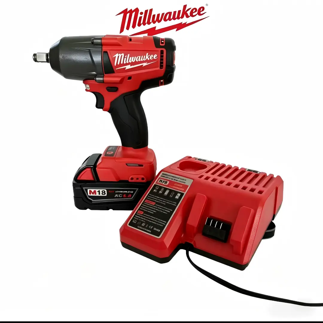 Milwaukee M18 REDLITHIUM Cordless Impact Wrench Complete Set, 1/2 Inch High Power Impact Gun With 6.0Ah Battery Pack And Full Charger For Mechanic & Construction Use maintenance, Power Tool, High Torque Impact