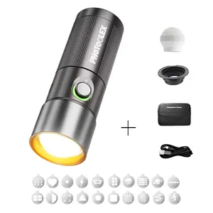 PHOTOOLEX 10W Photography Flashlight Set, 8400mAh Rechargeable Portable Spotlight with 4 Switchable Colors, 20 Creative Pattern Magnetic Gobos, Can Be Used as Soft Portrait Light for Vlog, YouTube, Live Streaming & Outdoor Shooting, Perfect Holiday Gift