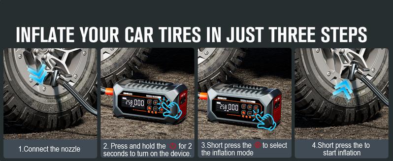 GOOLOO A7 10-in-1 6000A Car Jump Starter with Air Compressor (All Gas & 10 Disel), Multifunctional 160 PSI Smart Auto-Shutoff Tire Inflator & Portable Air Pump with Inflate 350L/min & Deflate 70L/min