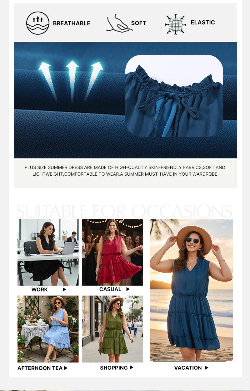 Eytino Womens Plus Size Sleeveless V Neck Drawstring Ruffle Tiered Chiffon Mini Short Dresses,(1X-5X) Eytino Womens Plus Size Sleeveless V Neck Drawstring Ruffle Tiered Chiffon Mini Short Dresses,(1X-5X)