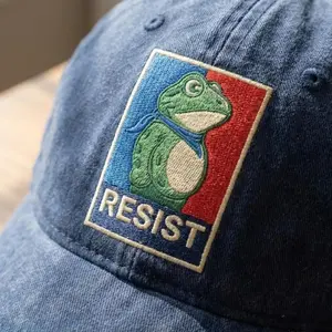 [Made-To-Order] Embroidered Frog Resist Hat, Resistance Hat, Vintage Activist Hat