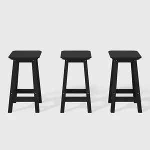 Malibu 24" HDPE Outdoor Patio Counter High Backless Square Bar Stools Set of Three