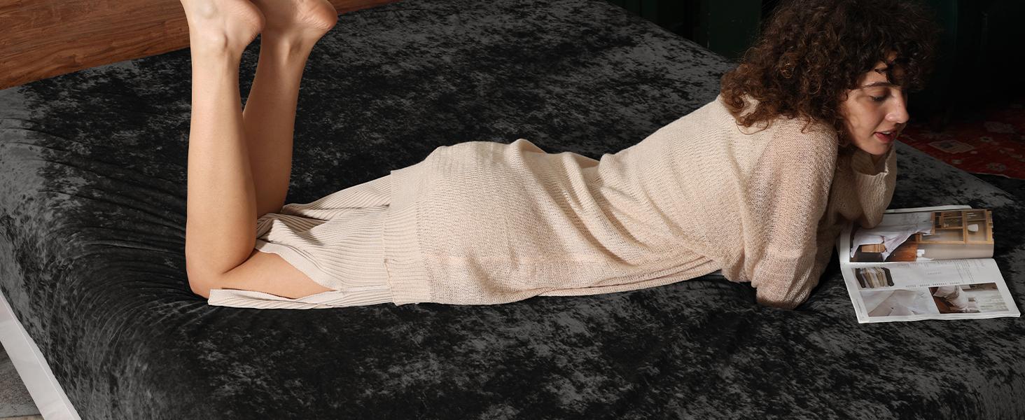 PHF Truly Velvet Fitted Sheet, Luxury Super Soft Cozy Fuzzy Fleece Bottom Sheet, Deep Pocket Up to 16",Strenghth Elastic Band, Suitable for Fall Winter Spring