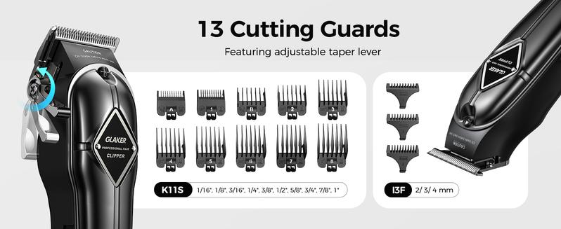 GLAKER Hair Clipper & Trimmer Kit - Cordless, LED Display, Long Battery Life, Adjustable Steel Blades, Spectacular Comfort - K11