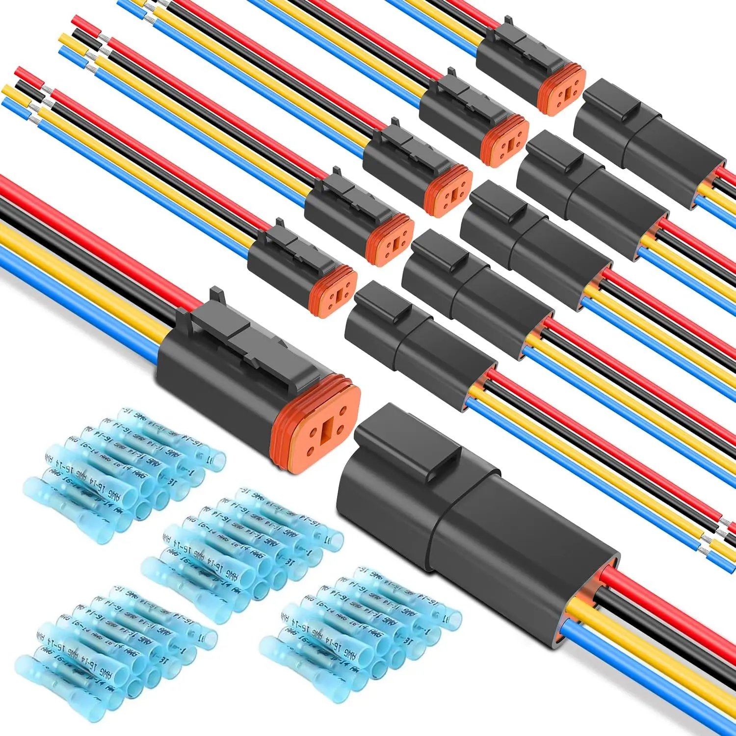 Nilight 4-Pin DT Connectors Kit (6 Sets) - 16AWG Wire Waterproof IP68 Plug&Play Male & Female Electrical Connectors with Heat Shrink Butt Terminals, LED Compatible for Truck, Automotive, Marine Use (Father’s Day Gift)
