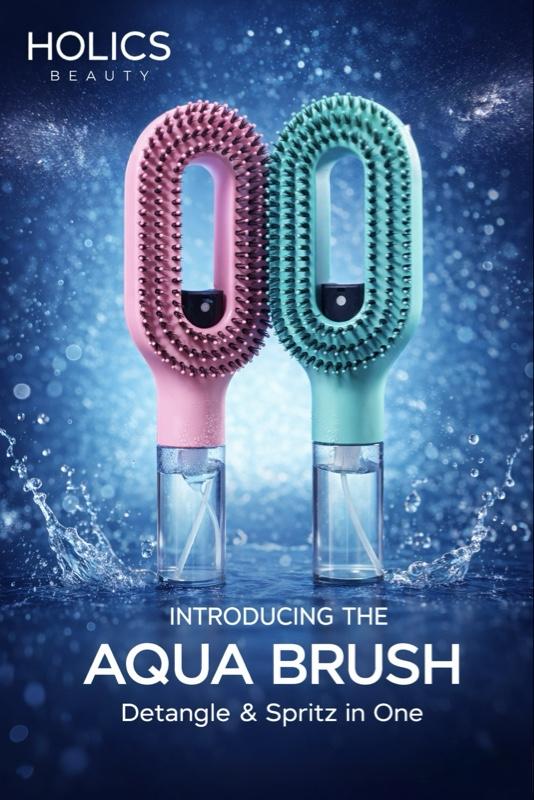 Holics Beauty AquaBrush Misting Hair Brush for Smooth and Shiny Hair Care