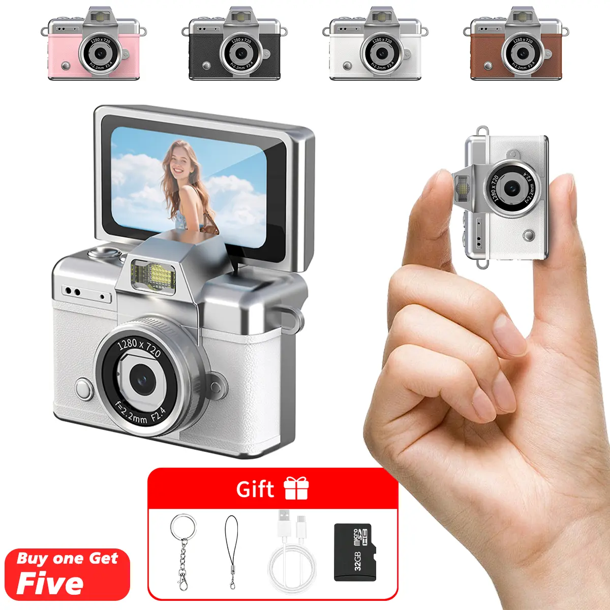 Mini Keychain Digital Camera - Pocket-Size Camera 1080PHD with 1MP Lens, Flash & 0.96" Screen, 32G Card, lanyard, Charging Cable Included, Retro Vlog Camera for Travel,Concerts, Kids & Instant Party, Sparkling Rose Gold tiktokshopbacktoschool