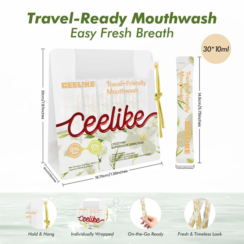 CEELIKE Travel-Friendly Mouthwash (Jasmine White Tea Flavor) | Powerful Antibacterial, Long-Lasting Freshness, Natural Formula, Convenient for Travel