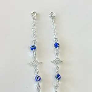 Sterling Silver 925 Blue and Red Evil Eye Knot Bracelet Size 7”