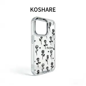 Artistic Rose Print + Clear Case + Electroplated Lens Guard | Vintage Aesthetic for Your iPhone  for iPhone/Samsung/Google/Motorola