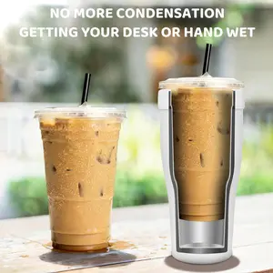 Universal Cup Insulator for to-go cups - Iced Coffee Sleeve – 32oz Double Wall Stainless Steel Reusable Cup Holder, Cup Insulator for Travel & To-Go Cups, Fits 16-32oz Starbucks/Dunkin/McDonalds Cups, Leak-Proof for Hot & Cold Drinks