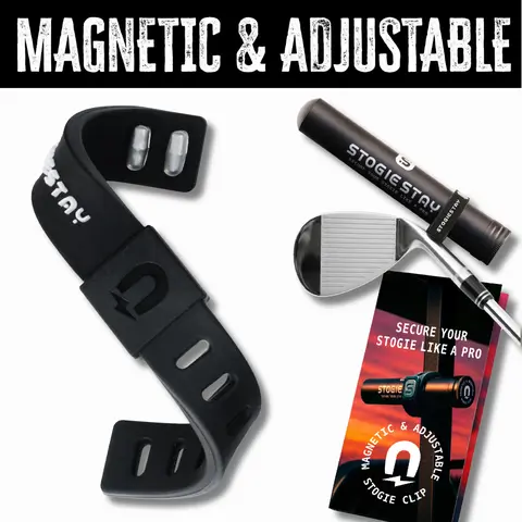 StogieStay Magnetic Golf Holder Clip - Silicone Golf Accessory with Strong Metal Magnet, Weather-Resistant Adjustable Strap, Low Profile, Includes Protective Storage Tube, Magnetic Holder Clip