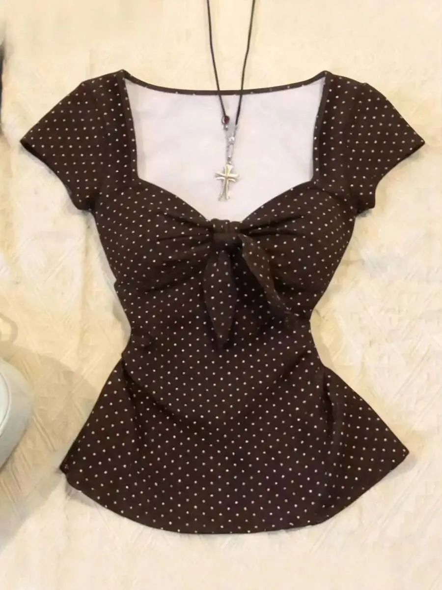 Women's Polka Dot Twist Casual Versatile Daily Wear T-Shirt
