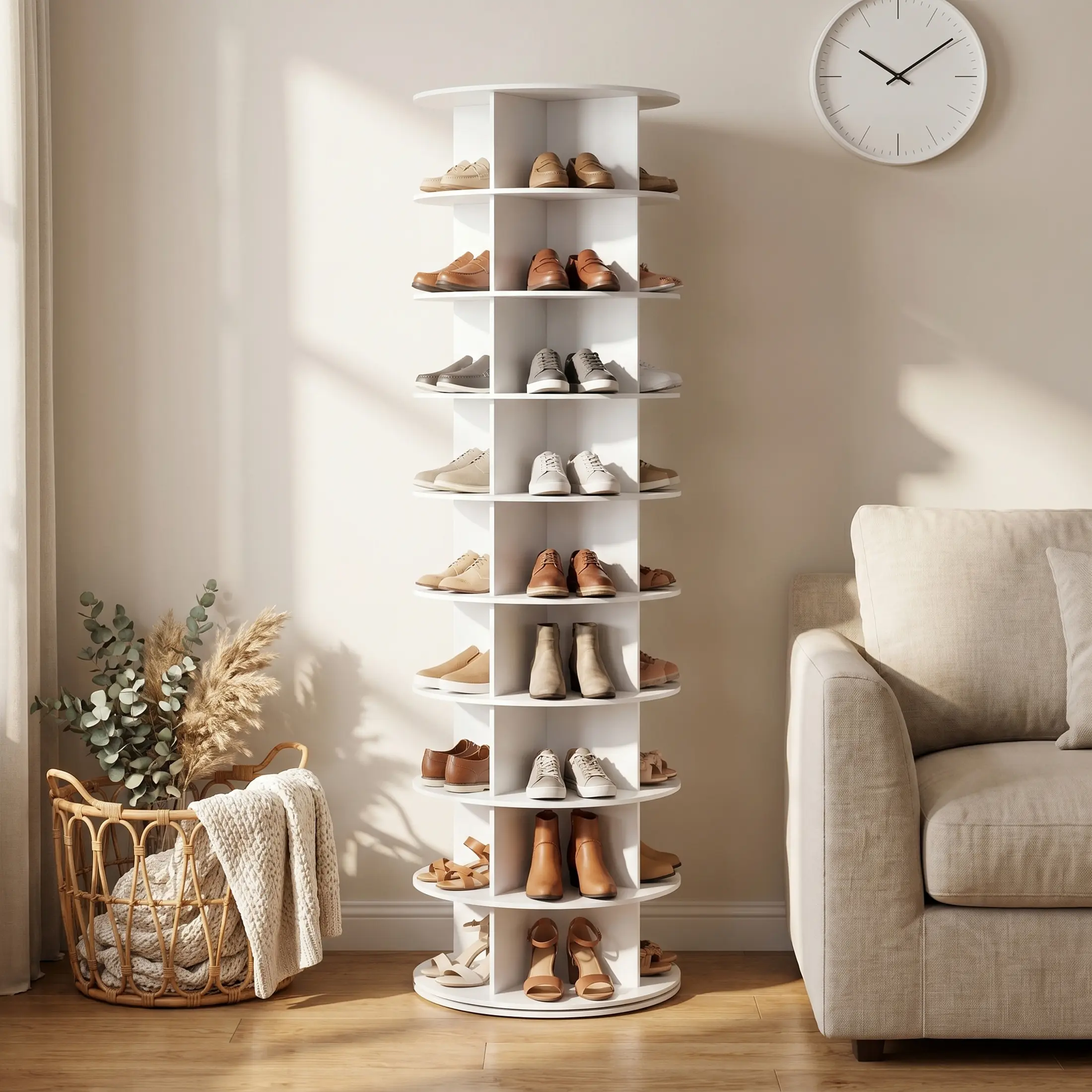 Sweetcrispy S - Rotating Shoe Rack Tower, Spinning Shoe Display Lazy Susan, Revolving 360 Shoe Rack Storage Round Carousel, Vertical Handbag Rotate Shoes Closet Organization