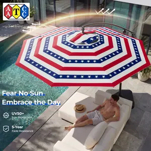 【Spring Sale】10ft Solar Outdoor Patio Umbrella, UPF50+ UVOutdoor Table Umbrella, Yard Umbrella, Market Umbrella with 8 Sturdy Ribs, Push Button Tilt and Crank- with Base