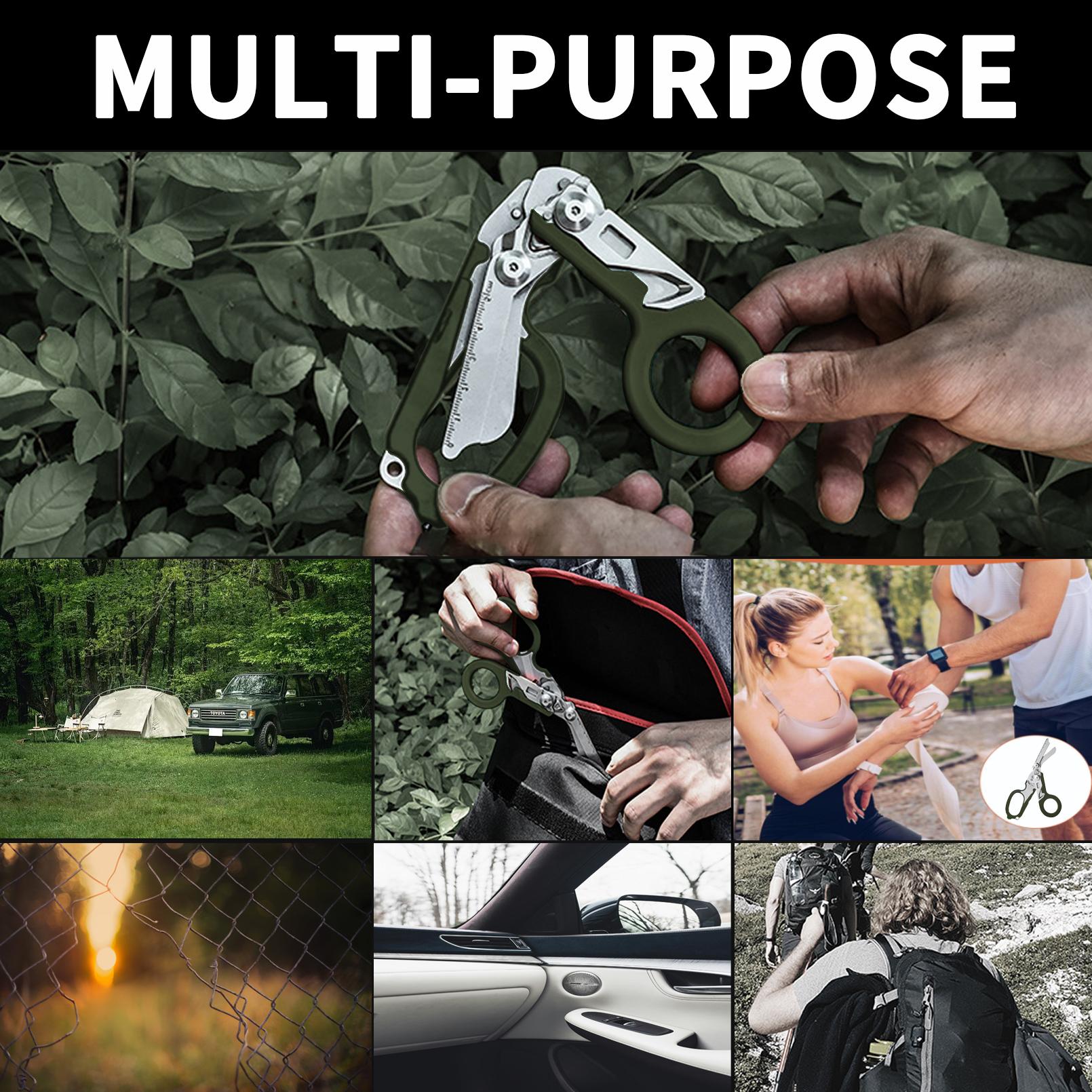 8in1 Outdoor Tactical Scissors, 2025 Upgraded EDC Multifunctional Folding Scissors, Medical Emergency Multipurpose Scissors for Outdoor Camping Hiking Home, Hand Tool, Army Green, Christmas Gift