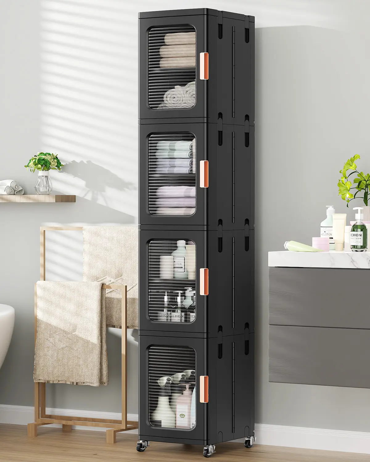 Broview Tall Narrow Storage Cabinet Organizer, Slim Bathroom Cabinets with Doors and Shelves Adjustable, Plastic Kitchen Pantry Organizers and Storages for Small Space, Laundry, Storage Organization, Organizer Storage
