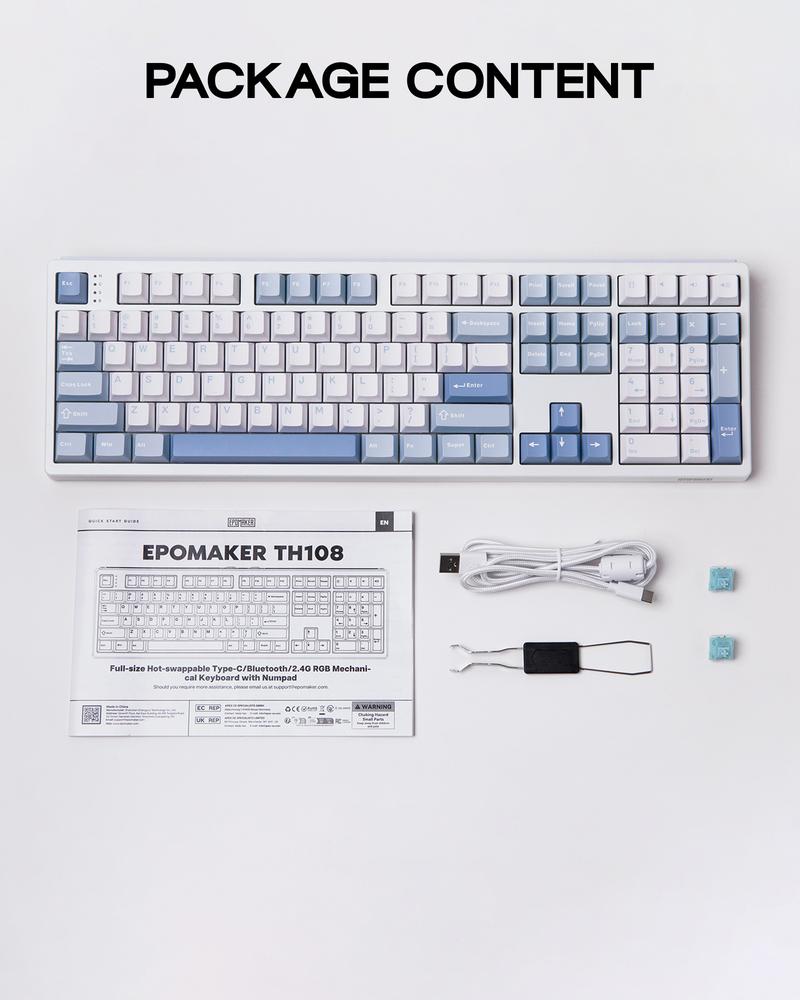 EPOMAKER TH108 Gasket 100% Wireless Full Size Mechanical Keyboard 108 Keys Hot Swap South-facing Custom Driver RGB Backlit Tri-Mode USB-C/BT 5.0/2.4GHz for PC/Mac/Linux PC gaming accessories keyboards for gaming creamy keyboard TikTokShopJumpstartSale