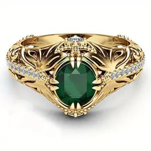 Emerald plated 14k gold ring, luxurious fashion trend simulation diamond engagement ring