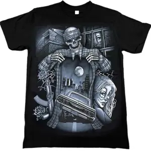 Cholo Skeleton 64 Impala Crusin T Shirt Cotton Menswear Tshirt Streetwearmen gifts,graphic tees streetwear target finds