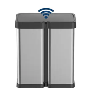 16 Gallon Motion Sensor Trash Can - 2x30L Dual Compartment Automatic Garbage Can, Fingerprint-Resistant Stainless Steel Recycling Bin for Kitchen, Living Room, Office, Silver