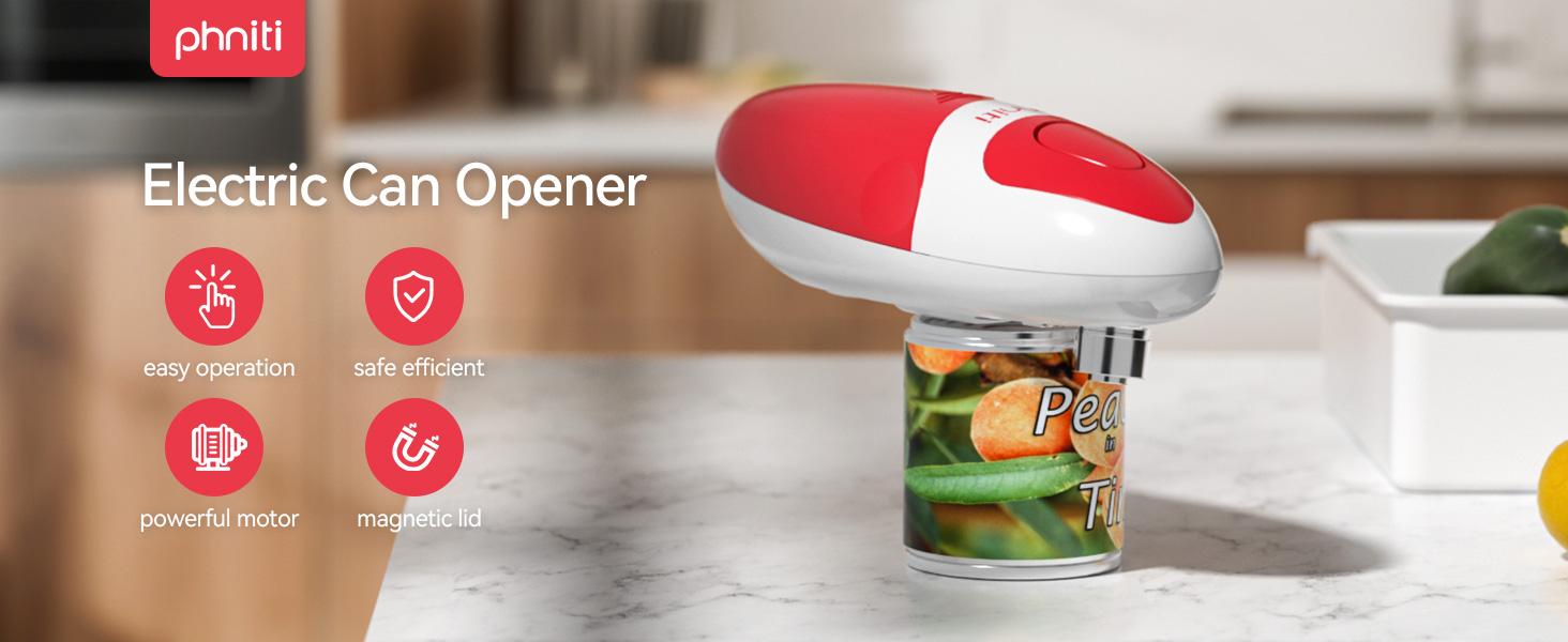 【Summervibes】Automatic Electric Can Opener with Automatic Operation, 1-Touch Handheld Battery-Powered Design, Smooth Edge, Safe Kitchen Tool for Home Use (Red) - Household Kitchen Specialty Appliance