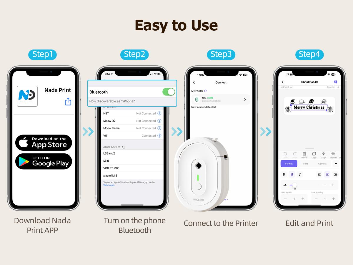INKBIRD label printer (with tape), Bluetooth label printer, wireless mini label maker, supports multiple templates, suitable for schools/office/households, black-TiktokShopSpringGlowUp
