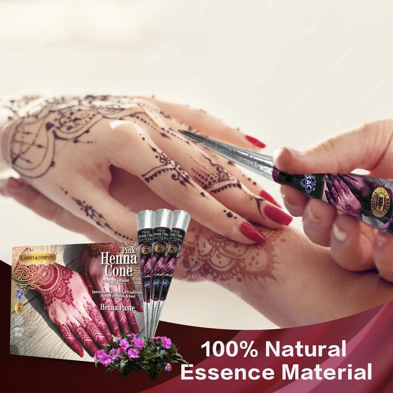 100% Natural Temporary Henna Tattoo Cream Cone | 1 Cone 31g | Body Paint Tattoo Freckles (Pink) men woman forearm tribal wolf 7-15 day tatuajes temporales Waterproof Angel and Flower Tattoos tattoo  artist  tools