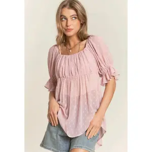 Swiss Dot Babydoll Top for Women | Modest & Flowy