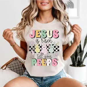 Happy Easter Day Shirt, Jesus Is Risen Tell Your Peeps Graphic Tee, Vintage Easter Style, Soft Cotton, Made In USA, For Youth & Adult