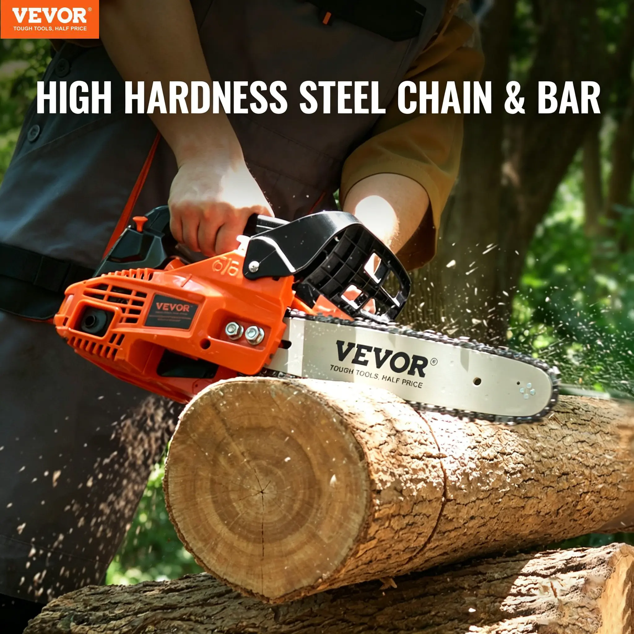 【Summerfinds】VEVOR 58CC 20" 3.22HP Portable Handheld Gas Chainsaw, High-Strength Steel Chain, 12000 RPM Max Speed, Versatile Cutting Diameter, Sawdust Splatter Reduction, Handheld Logging Saw Work Tool for Garden Tree Trimming & Wood Branch Cutting, Power