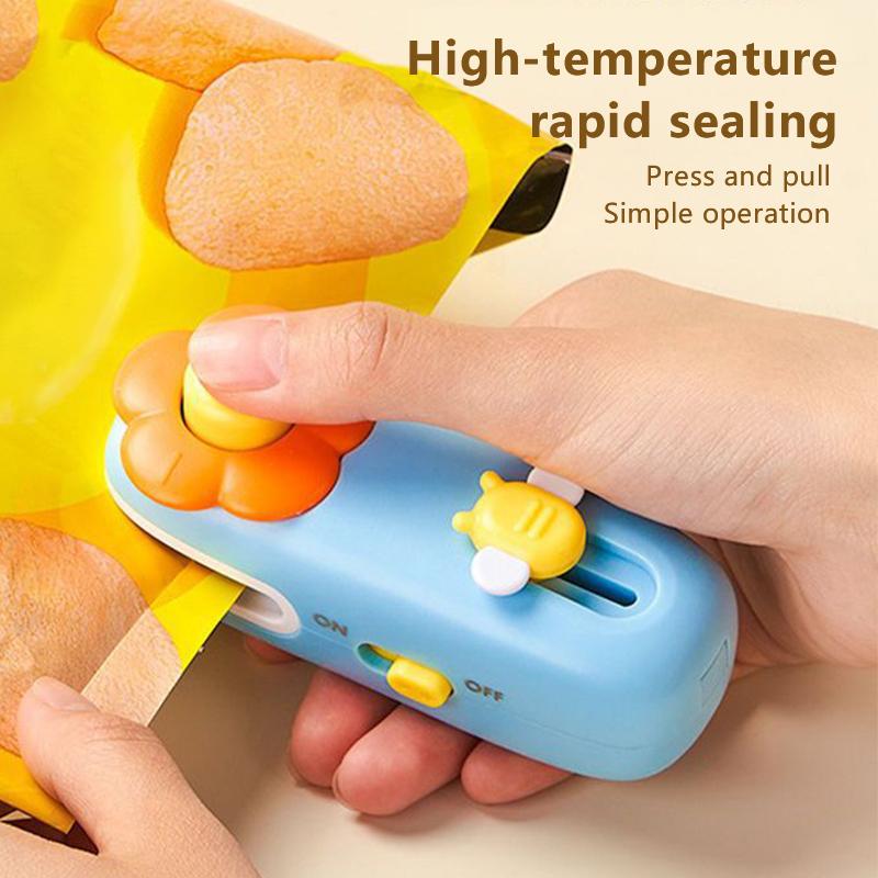 New Flower-Decorated 2-in-1 Sealer and Cutter Portable and compact heat-sealing device ideal for snacks Adorable resealable plastic bag sealer