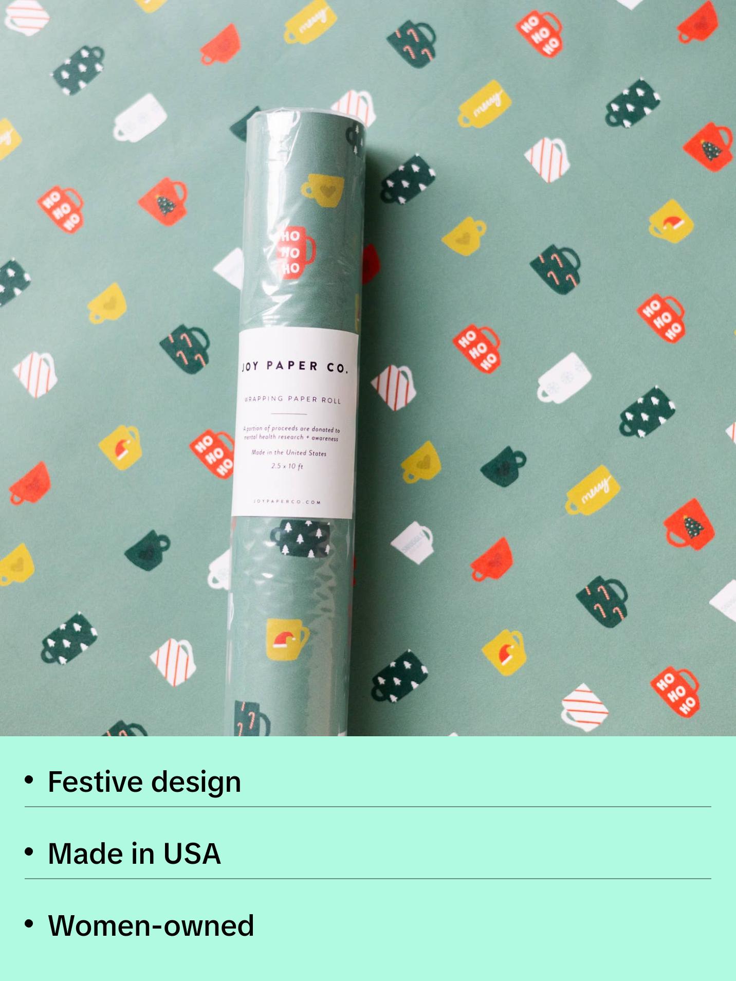 Holiday Coffee Mugs Wrapping Paper Roll