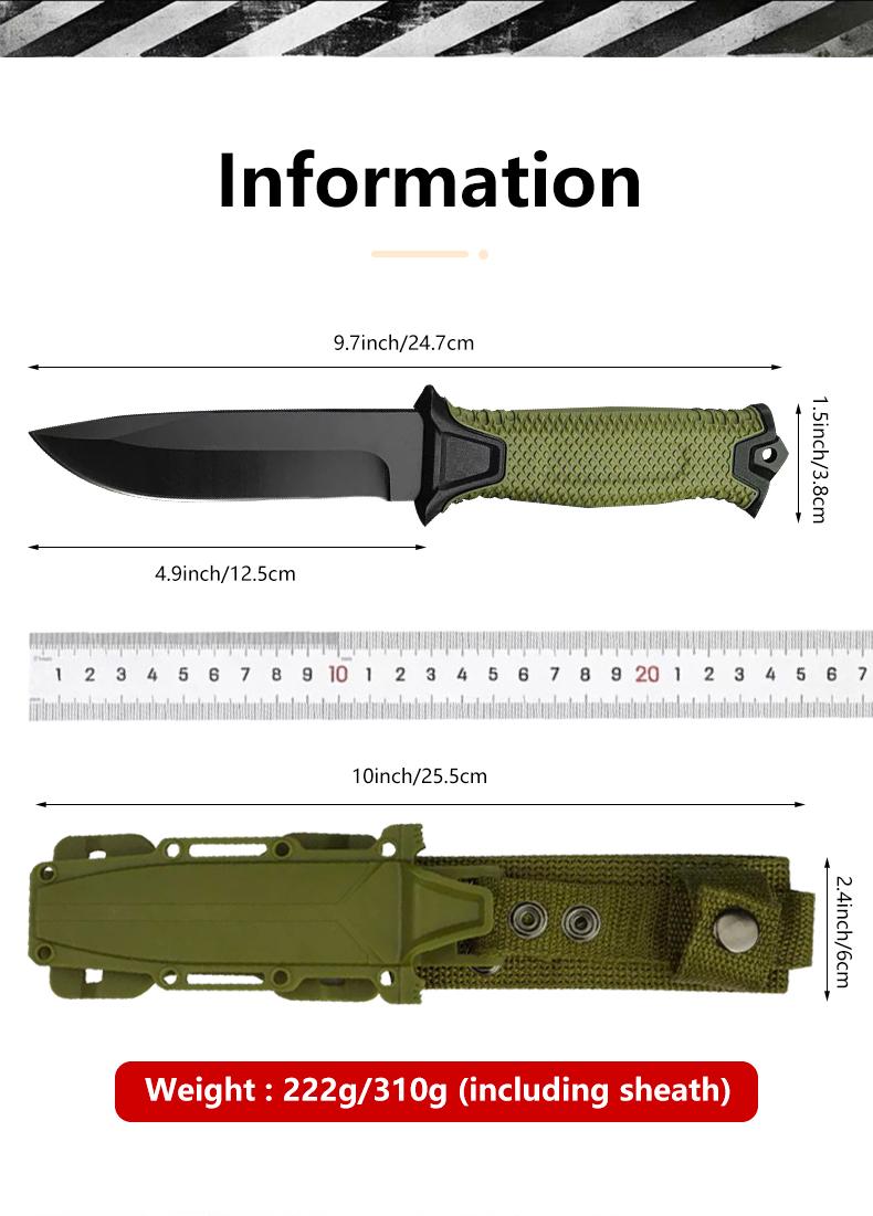 Outdoor Knife,Outdoor Straight Knife With Scabbard,Outdoor Survival,Belt-Mounted,High Quality Steel,Reinforced Nylon Handle And Portable Design,Survival Tool for Outdoor Daily Carry,Gifts for Men Who Love Camping,Christmas