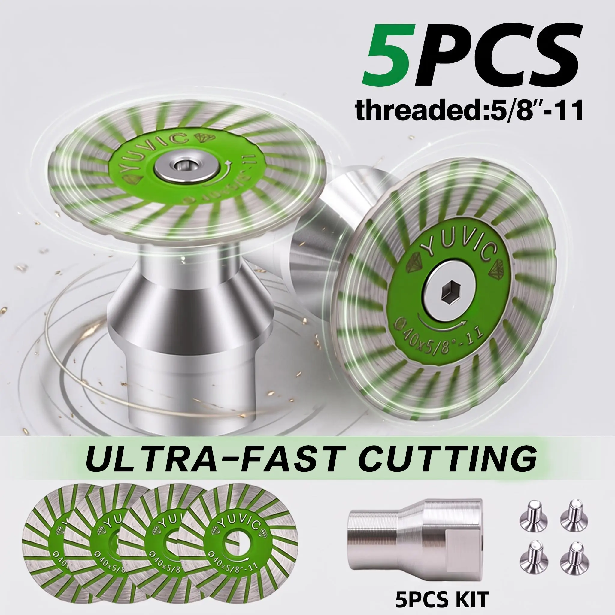 YUVIC Premium Diamond 40mm Steel Mini Saw Blade Set, 5/8"-11 Thread with Threaded Flange, Anti-Rust Coat Angle Grinder Blade for Fast Stone Carving, Precision Plastic Cutting, DIY Masonry Home Projects (Bonus L-Wrench, Headstones)
