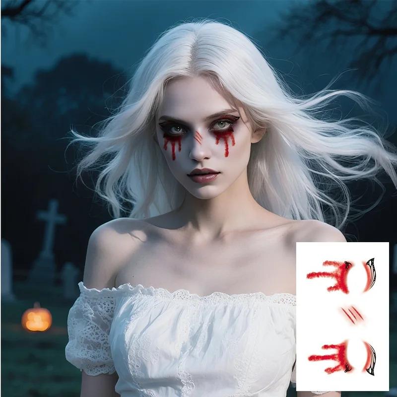 12 Sheets Halloween Party Waterproof Temporary Tattoos Stickers For Women 3D Reality Vampire Blood Scar Design Tattoo Stickers