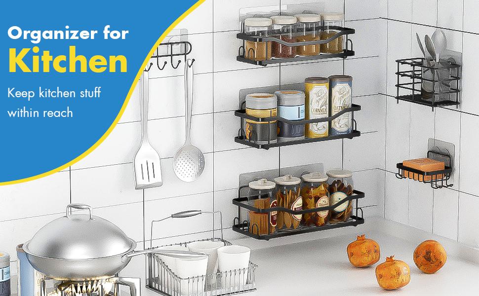 6 Pack Shower Caddy Shelf Bathroom Shower Organizer Rack No Drilling Multifunctional Organizer,Self Adhesive Black Bathroom Shelves Basket For Holding Shampoo Soap Bathroom Toilet