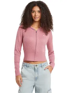 GUESS Jeans Female Cable-Knit Hooded Cardigan